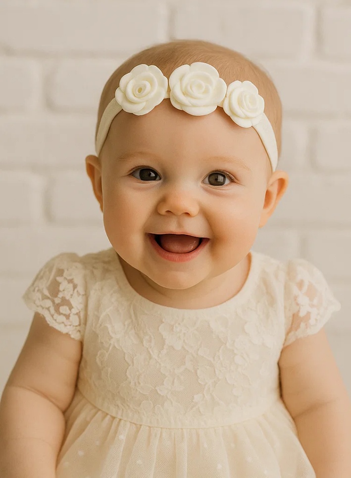 Bandeau bébé chinois fait main avec poupée florale détachable