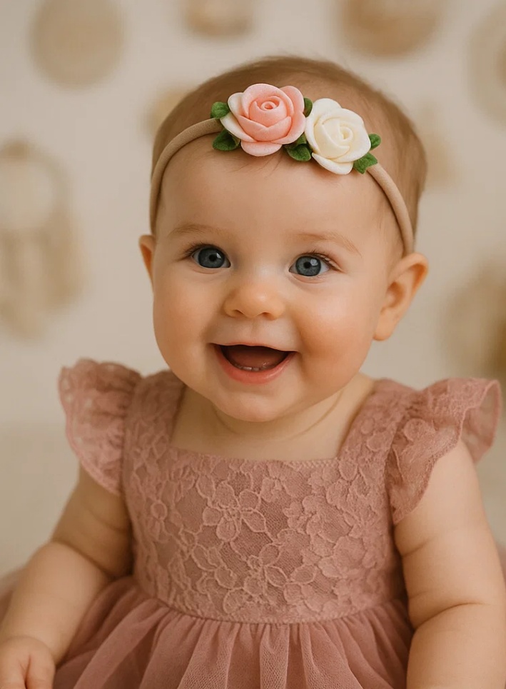 Rose Blossom Baby Headband – Soft Felt Flowers for Newborn Girls
