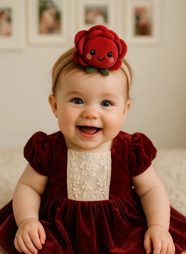 Cinta para bebé hecha a mano con rosa roja – Accesorio de cabello floral suave para recién nacidos