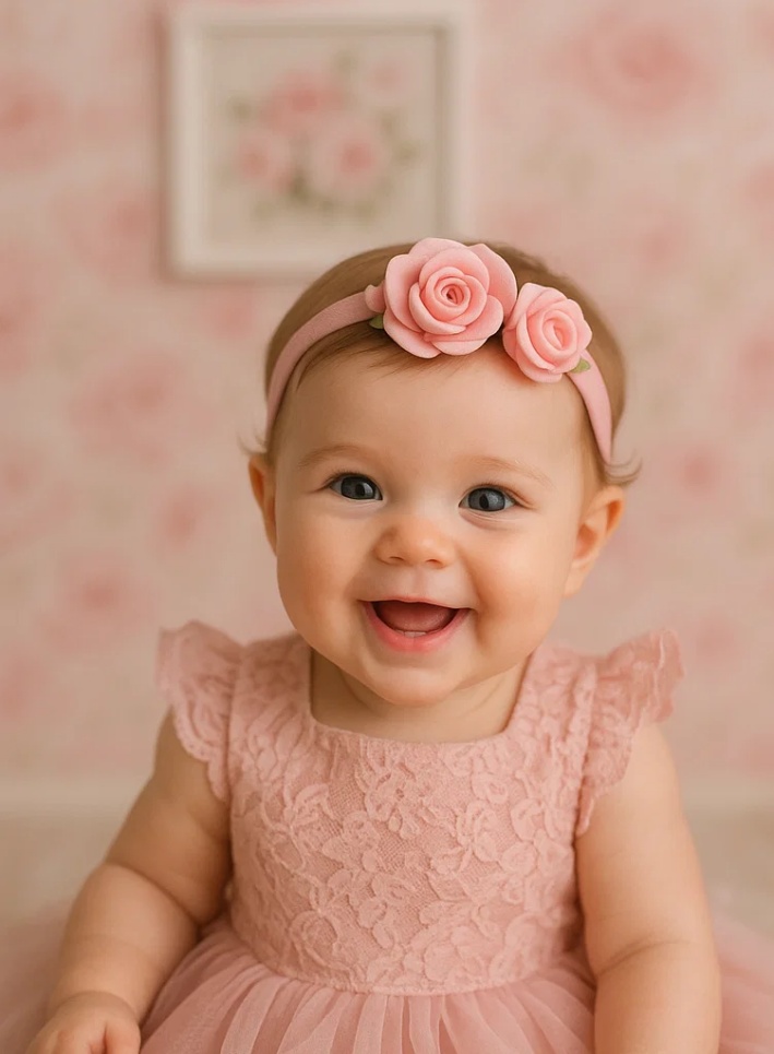 Roosa roosi beebipeapael – Pehme ja elegantne lilleline aksessuaar tüdrukutele