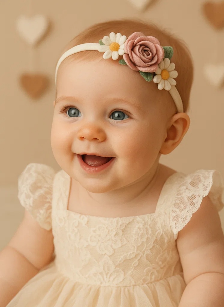 Bandeau bébé brodé de fleurs – Style pince à cheveux pour filles