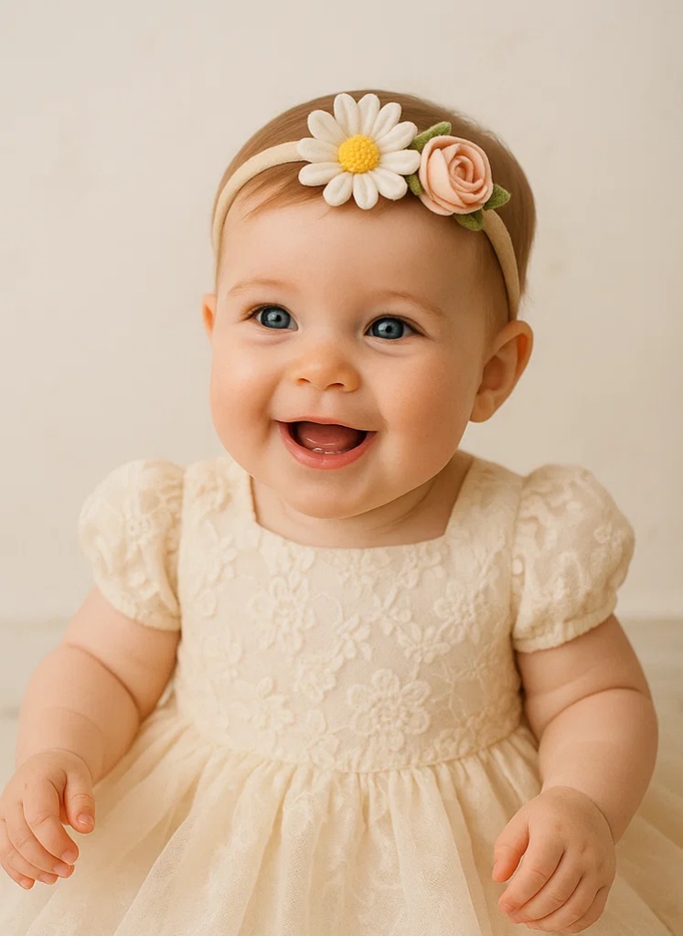 Tikitud lilleline beebipeapael – Juukseklambri stiil tüdrukutele