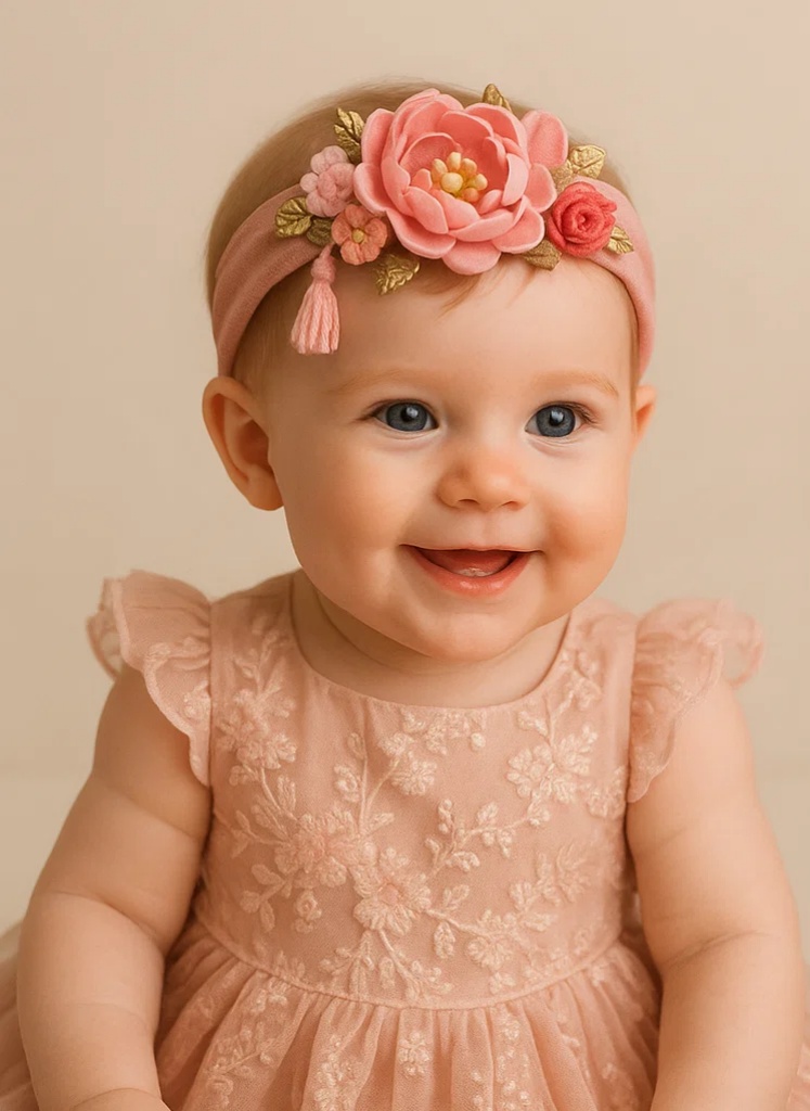Chinese Style Peony Flower Baby Headband – Elegant Doll Headband with Pink Flowers