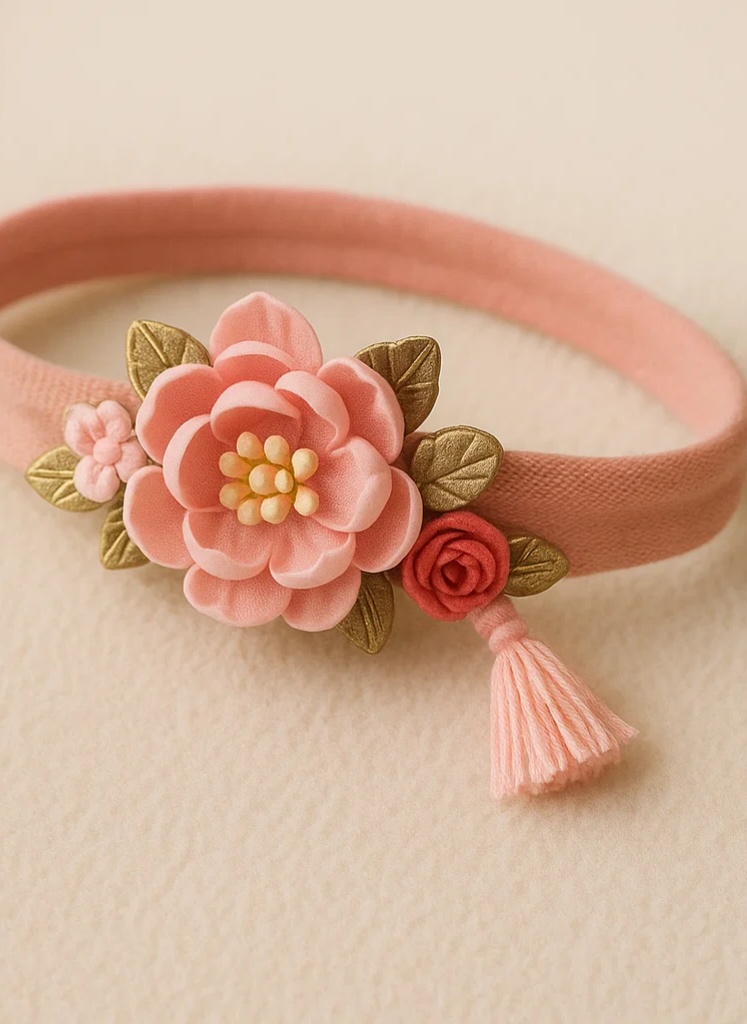 Chinese Style Peony Flower Baby Headband – Elegant Doll Headband with Pink Flowers