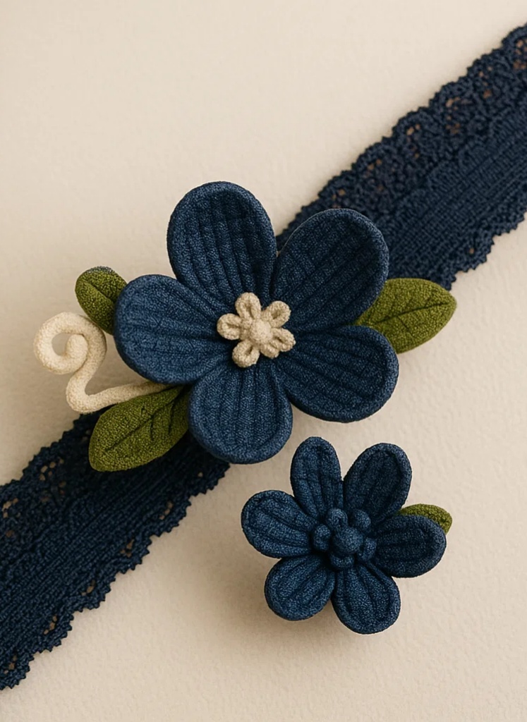ブルーの花柄刺繍ベビーヘアバンド – 女の子用ソフトプラッシュフラワーアクセサリー