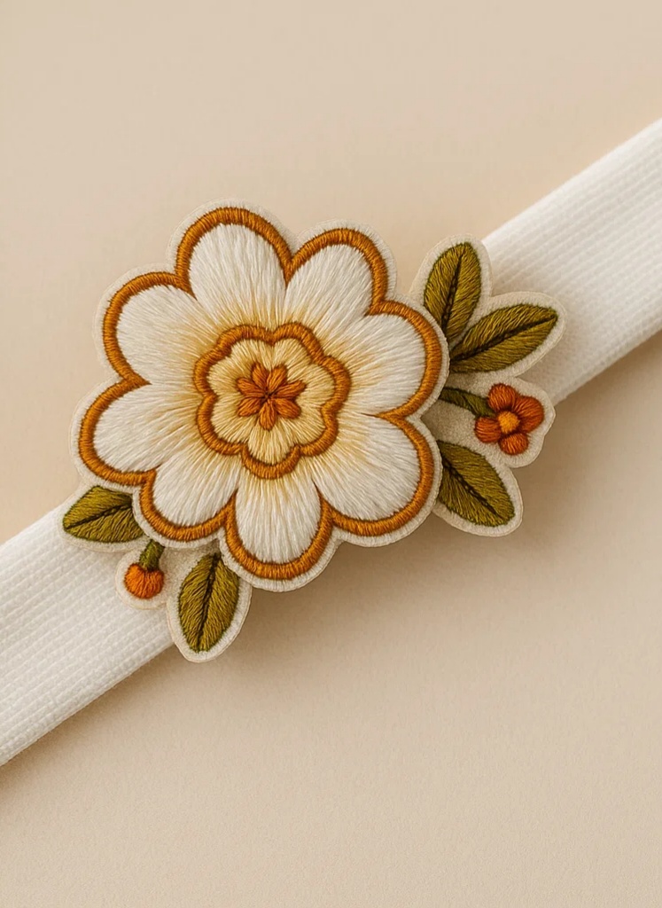 White Removable Classical Floral Embroidered Handmade Plush Baby Headband