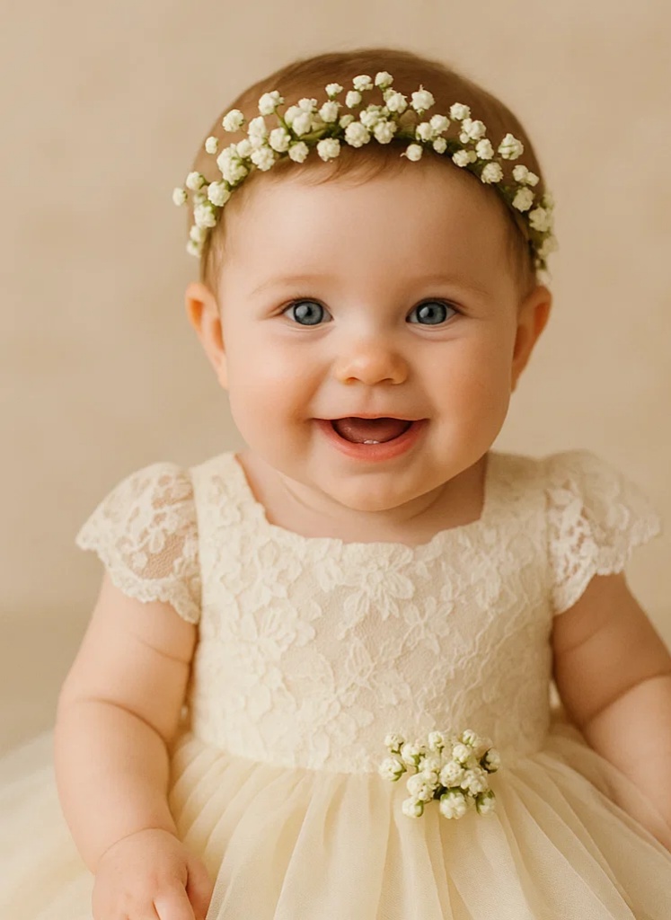 Baby's Breath Crown Baby Headband – Elegant White Floral Halo for Girls