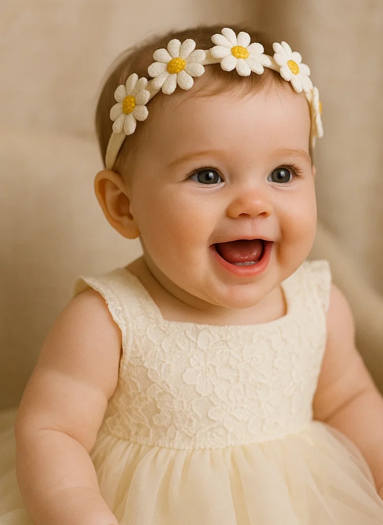 Daisy Baby Headband – Cute White Floral Headband for Girls