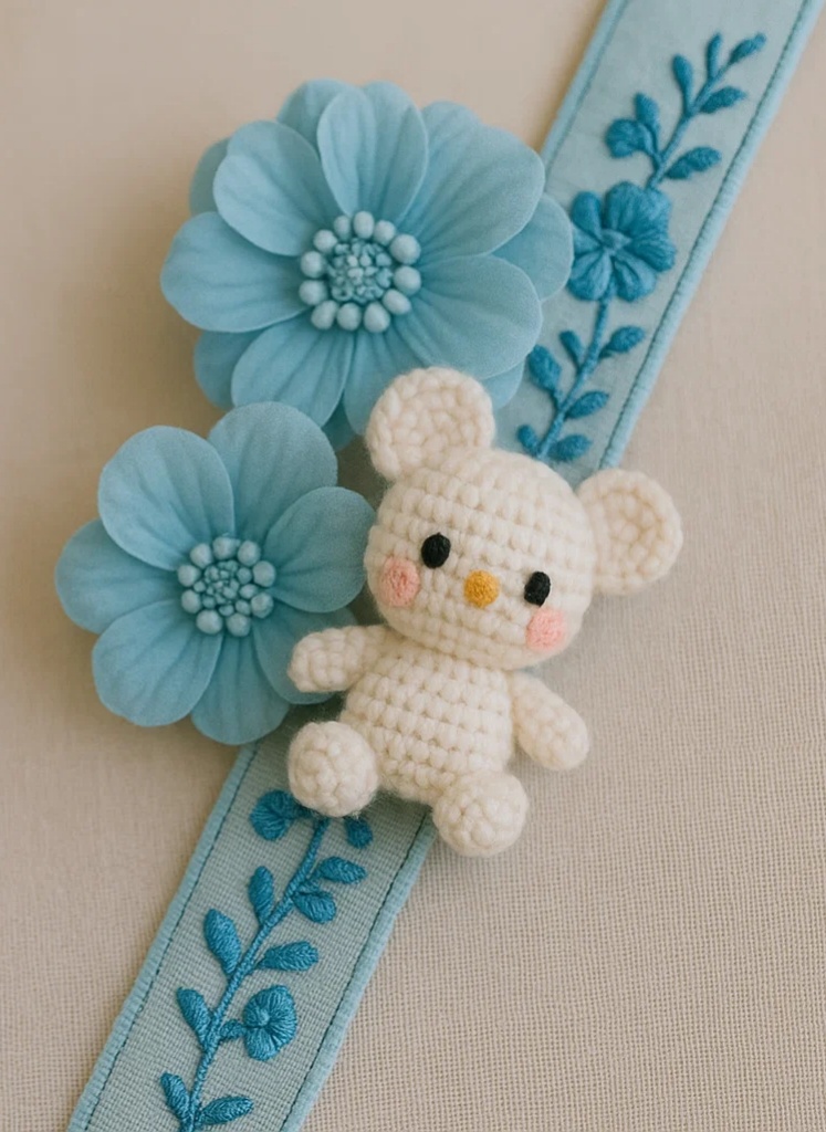 Blaues besticktes Baby-Stirnband mit Blumen – Weiches Plüschblumen-Accessoire für Mädchen