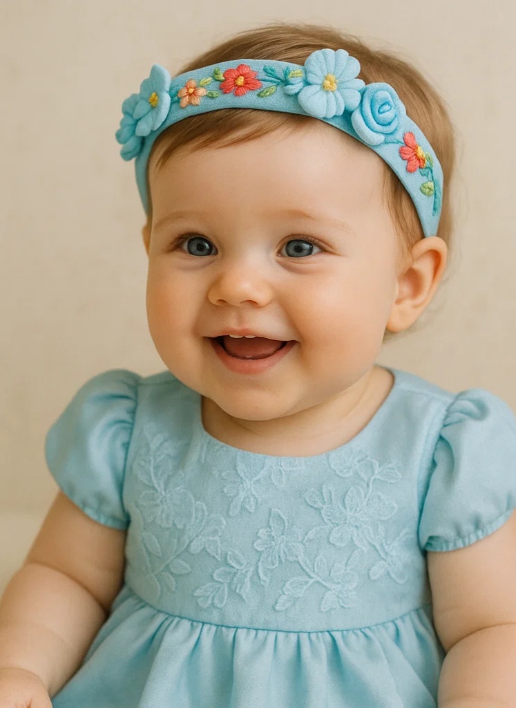 Sinine lilleline tikandiga beebipeapael – Pehme plüüslille aksessuaar tüdrukutele