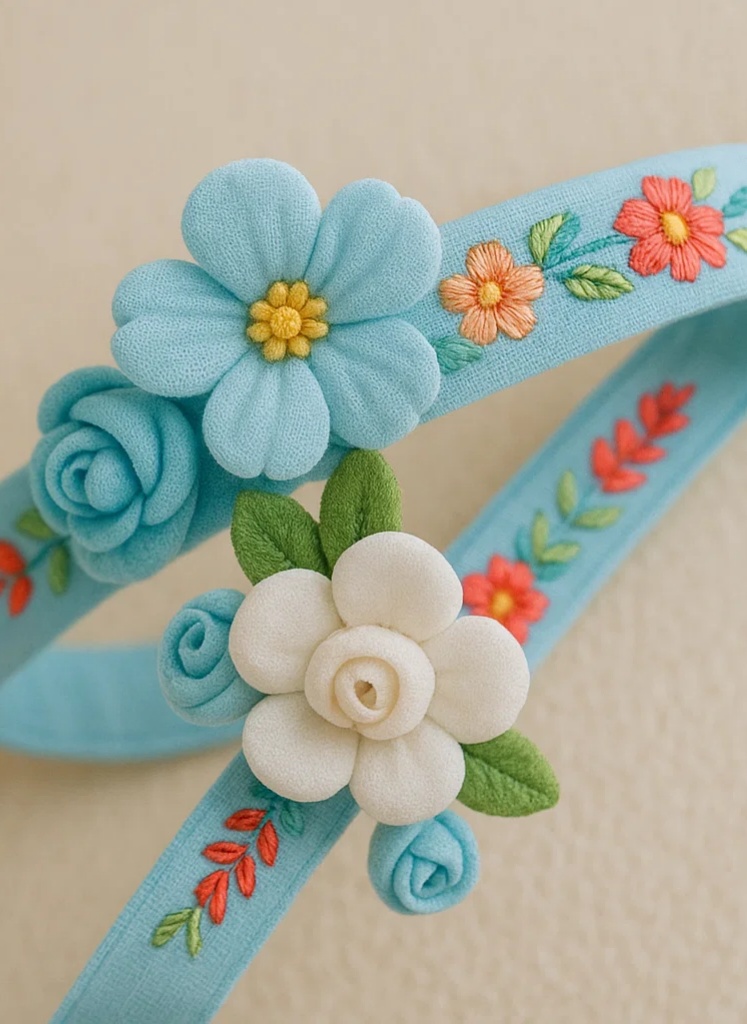 Sinine lilleline tikandiga beebipeapael – Pehme plüüslille aksessuaar tüdrukutele