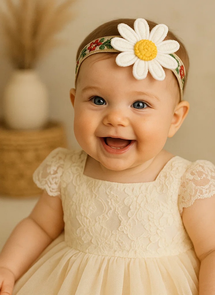 Faixa de Cabelo Bebê Bordada com Flores – Estilo Presilha para Meninas