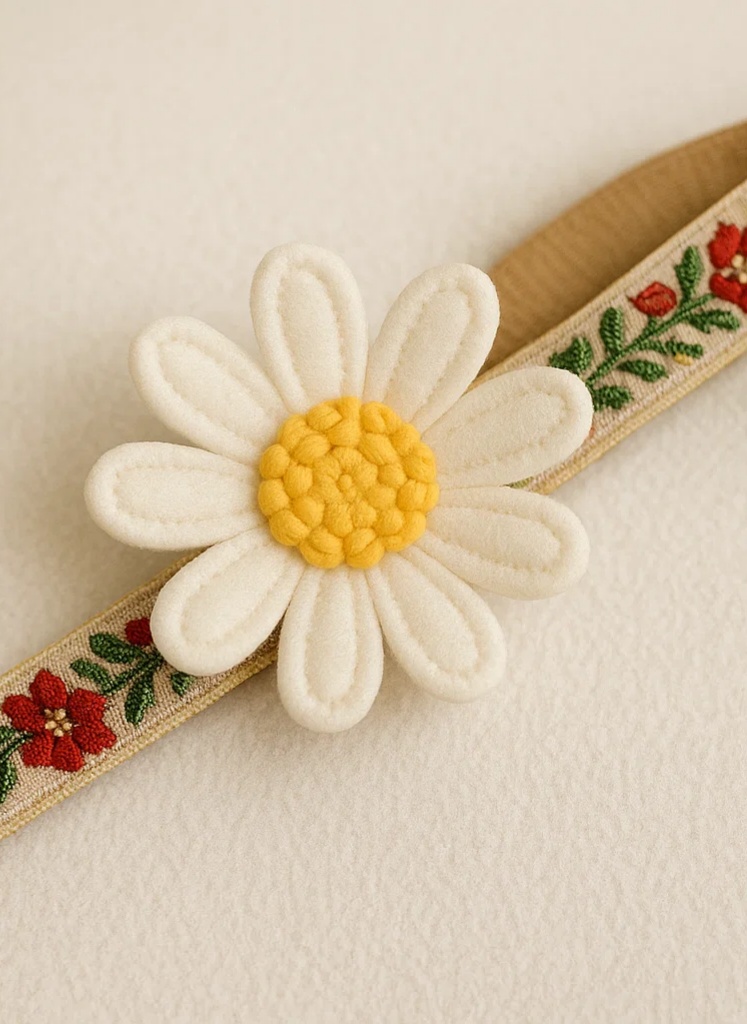 Faixa de Cabelo Bebê Bordada com Flores – Estilo Presilha para Meninas