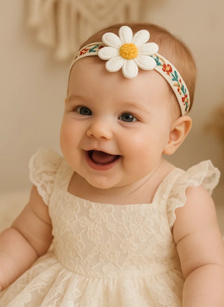 Bentiță bebeluși brodată cu flori – Stil de agrafă pentru fetițe