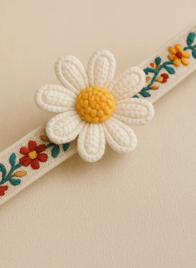 Bentiță bebeluși brodată cu flori – Stil de agrafă pentru fetițe