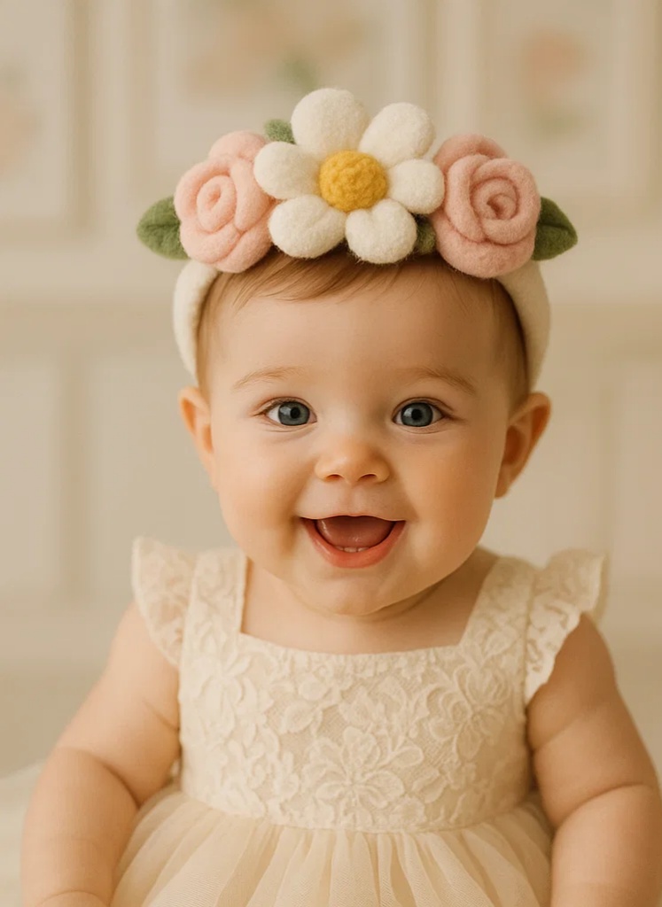 Diadema bebé bordada con flores – Estilo horquilla para niñas