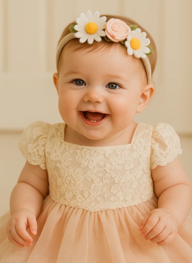 White Daisy and Rose Handmade Baby Doll Headband | Soft Floral Chinese Style Detachable Hair Accessory