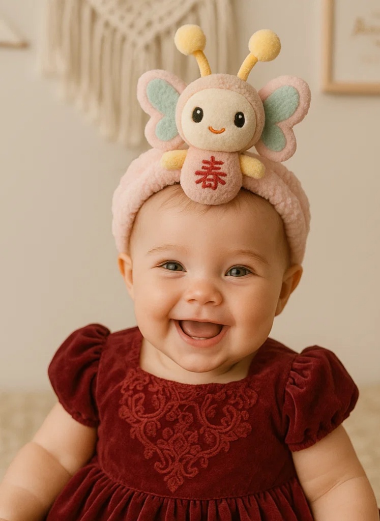 Bandeau bébé brodé de papillons – Doux et élégant pour les nouveau-nées