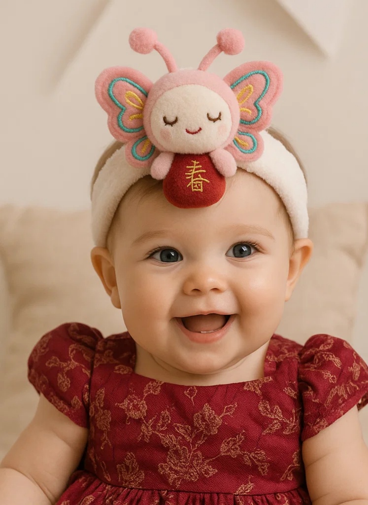 Vyšívaná dětská čelenka s motýlem – Měkká a elegantní pro novorozené dívky