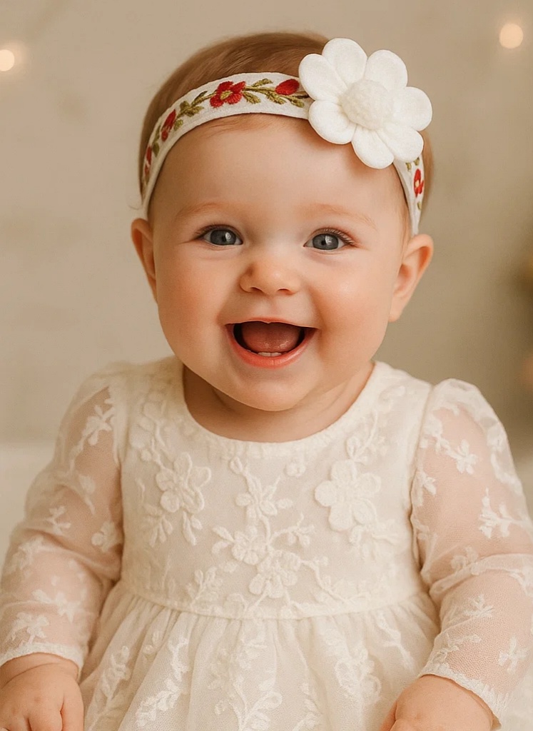 White Daisy Embroidered Detachable Handmade Baby Plush Headband