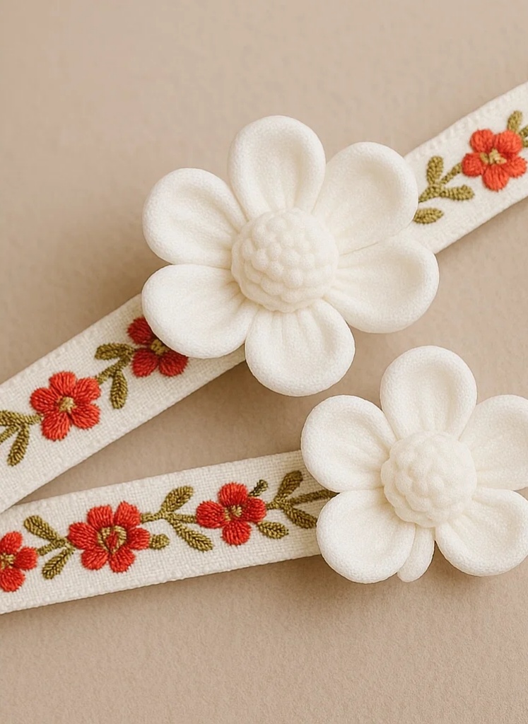 White Daisy Embroidered Detachable Handmade Baby Plush Headband