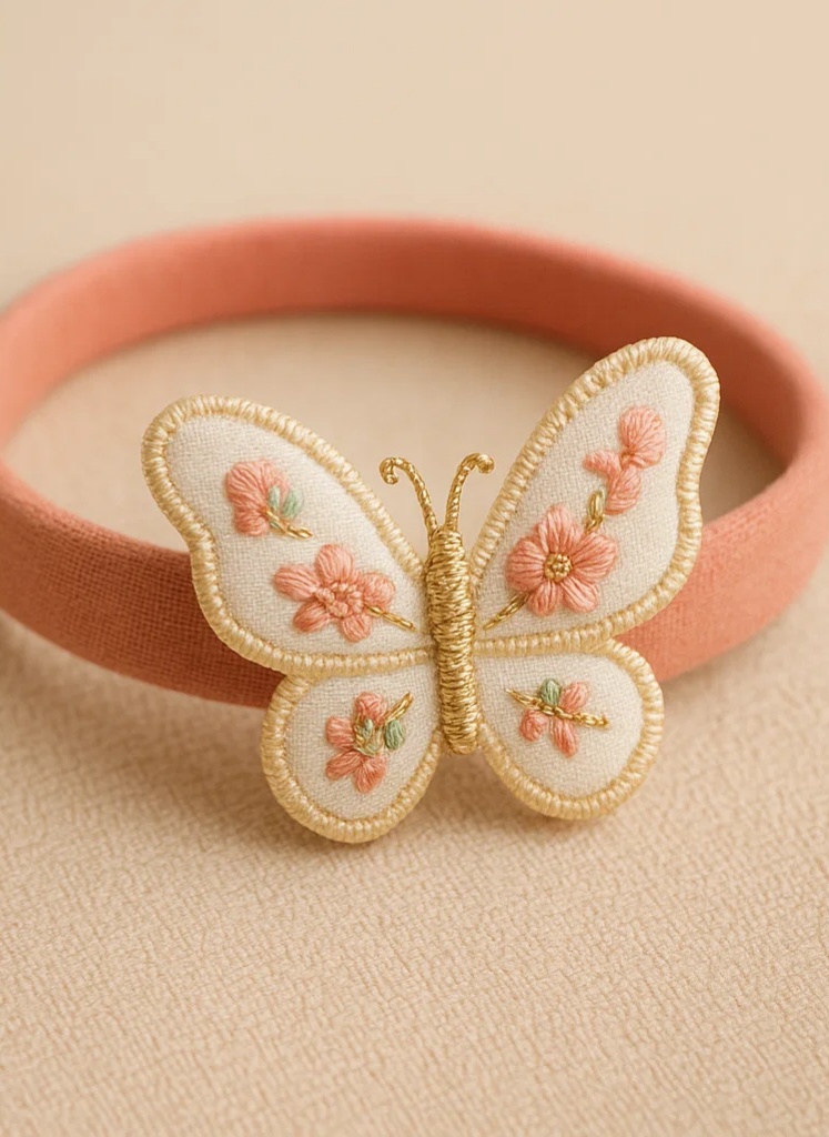 Butterfly Embroidered Baby Headband – Soft and Elegant for Newborn Girls