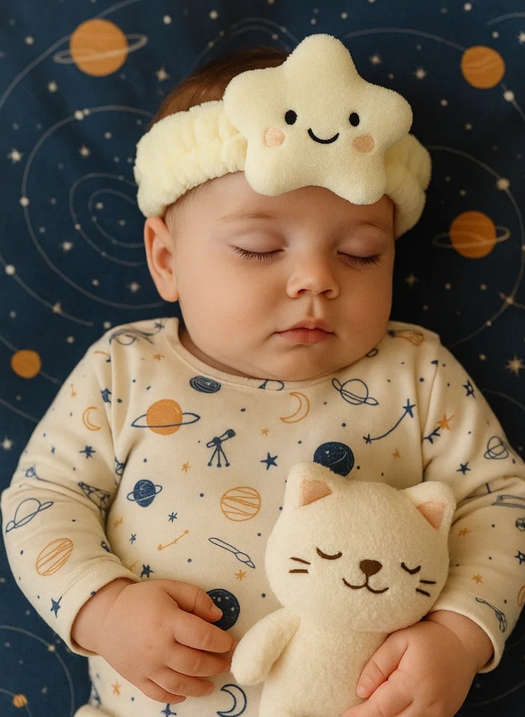 Tiara fofa com design de estrelas e planetas para bebês