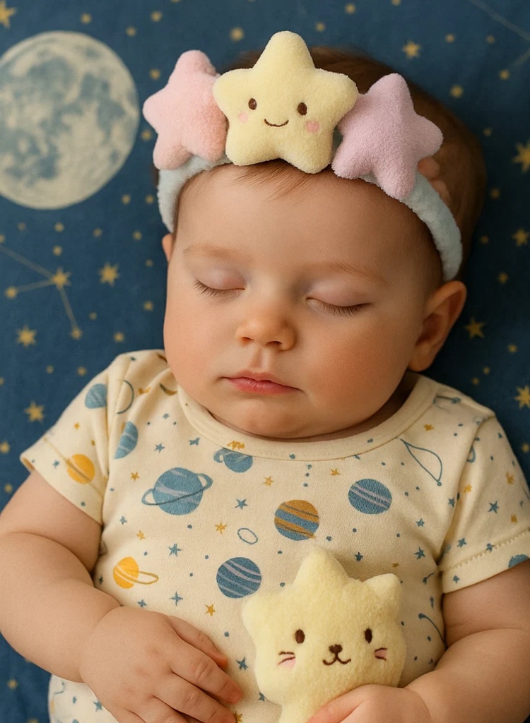 Roztomilá dětská čelenka s designem plyšové pěticípé hvězdy