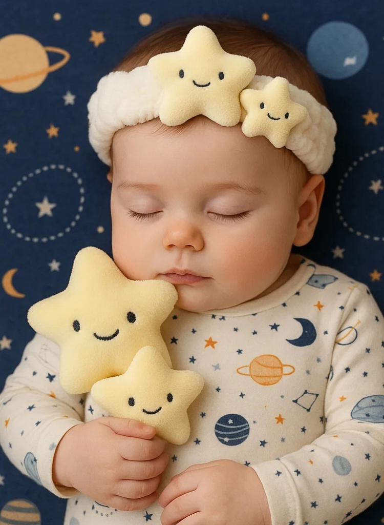 Diadema de bebé con diseño lindo de estrellas y planetas