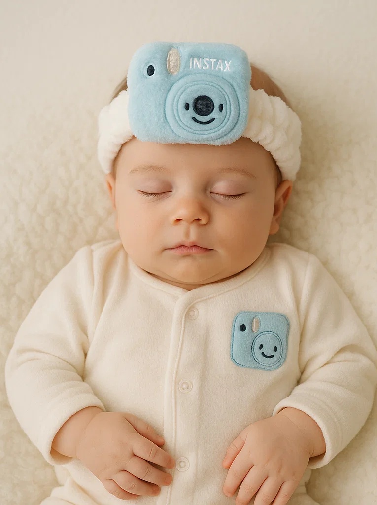 Baby Plush Headband – Blue Camera Design