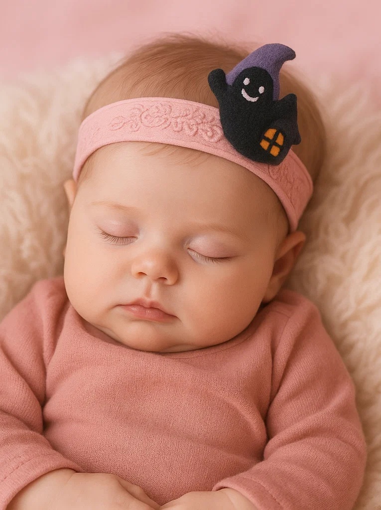Bandeau en peluche pour bébé – Motif maison hantée