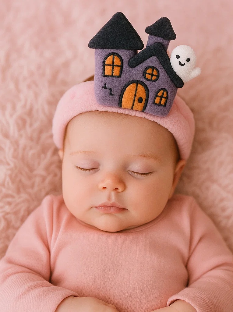 Tiara de pelúcia para bebê – Design de casa assombrada