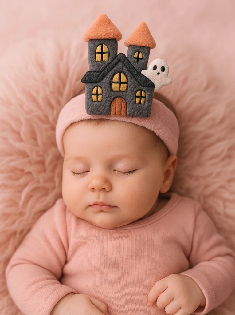 Bentiță din pluș pentru bebeluși – Design casă bântuită
