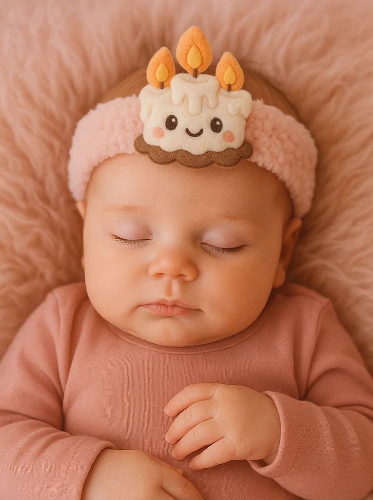 Plüsch-Stirnband für Babys – Geburtstagskerzen-Design