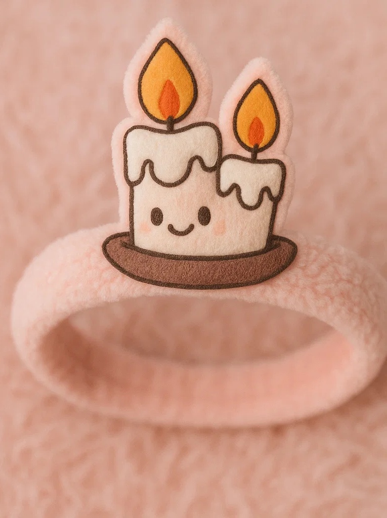 Faixa de Pelúcia para Bebê – Design de Vela de Aniversário