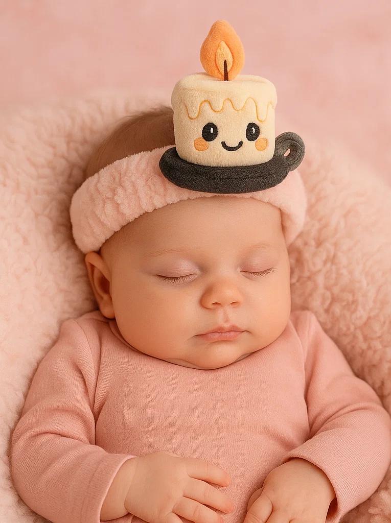 Diadema de peluche para bebé – Diseño de vela de cumpleaños