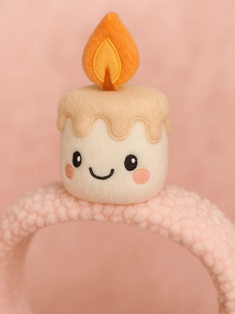 Tiara de pelúcia para bebê – Design de vela de aniversário