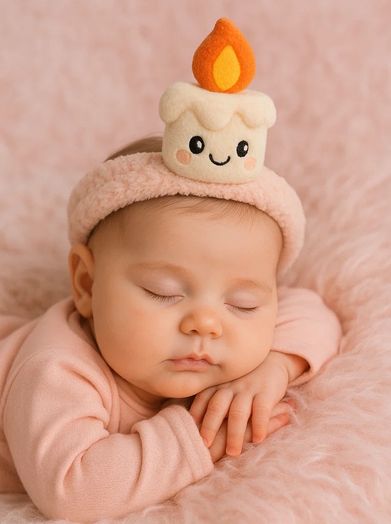 Bentiță din pluș pentru bebeluși – Design cu lumânare de aniversare