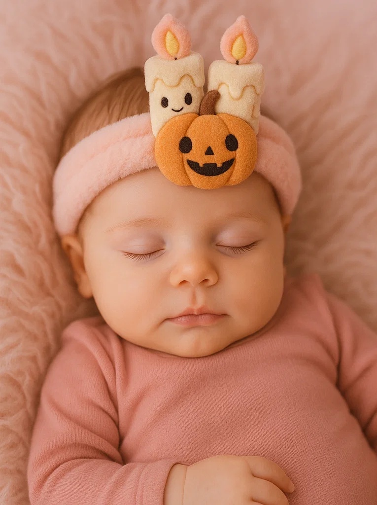 Baby Headband – Halloween Pumpkin with Candles