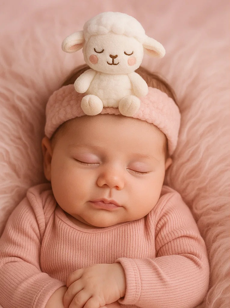 Beebi plüüsist peapael – Unise lambakese disain