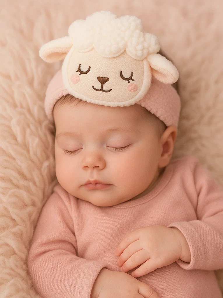 Bandeau en peluche pour bébé – Design mouton endormi