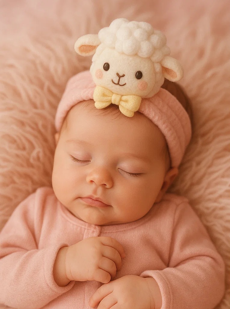 Faixa de pelúcia para bebê – Design de ovelhinha sonolenta