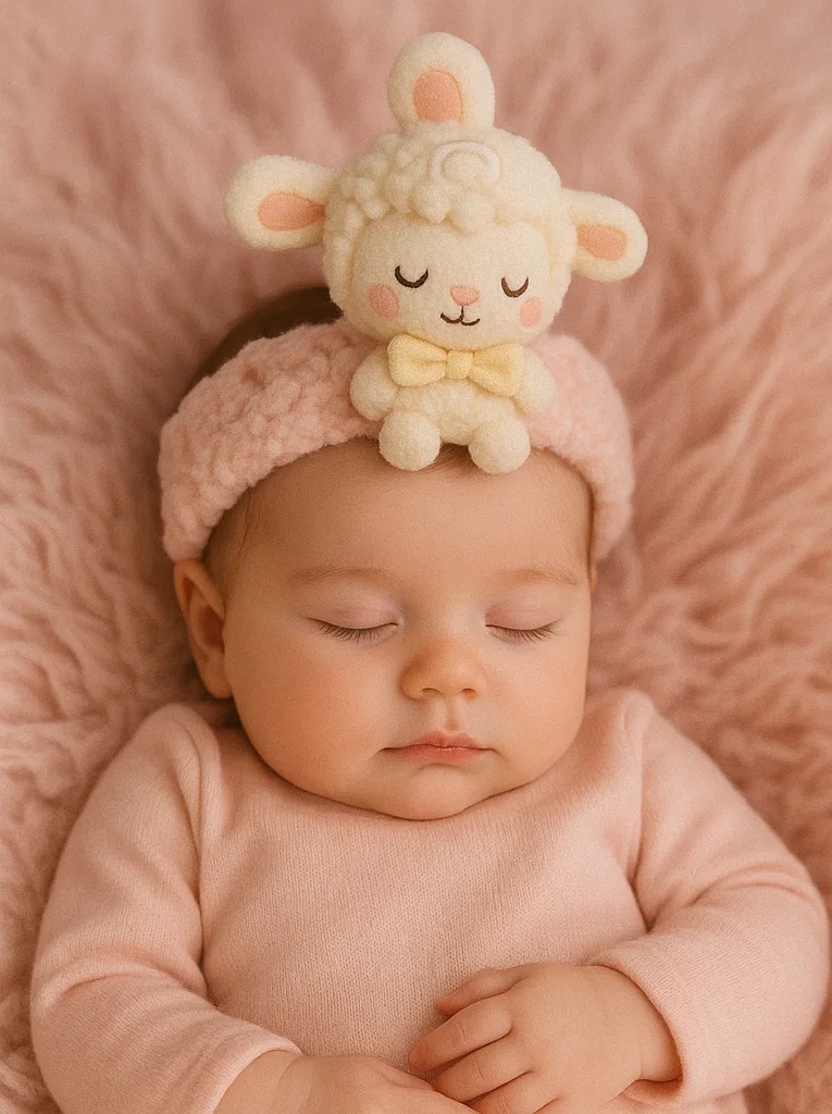 ベビープラッシュヘッドバンド – 眠そうな羊デザイン