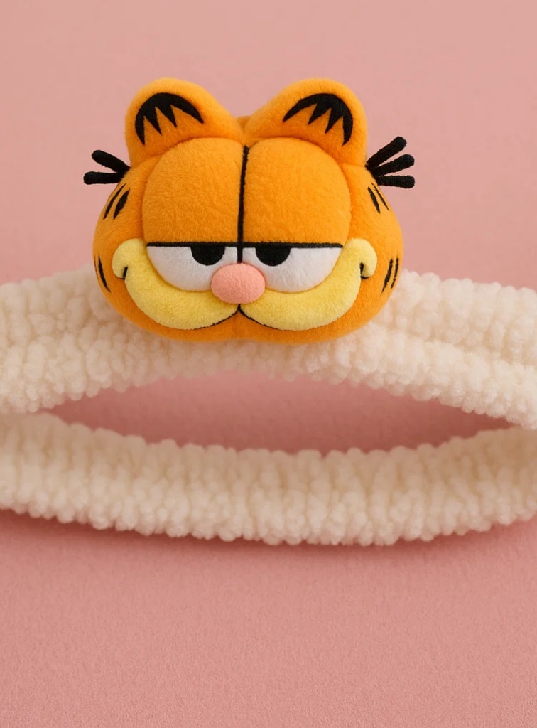 Plyšová čelenka Garfield pro miminka – Měkká čelenka s kreslenou kočkou pro novorozence a kojence
