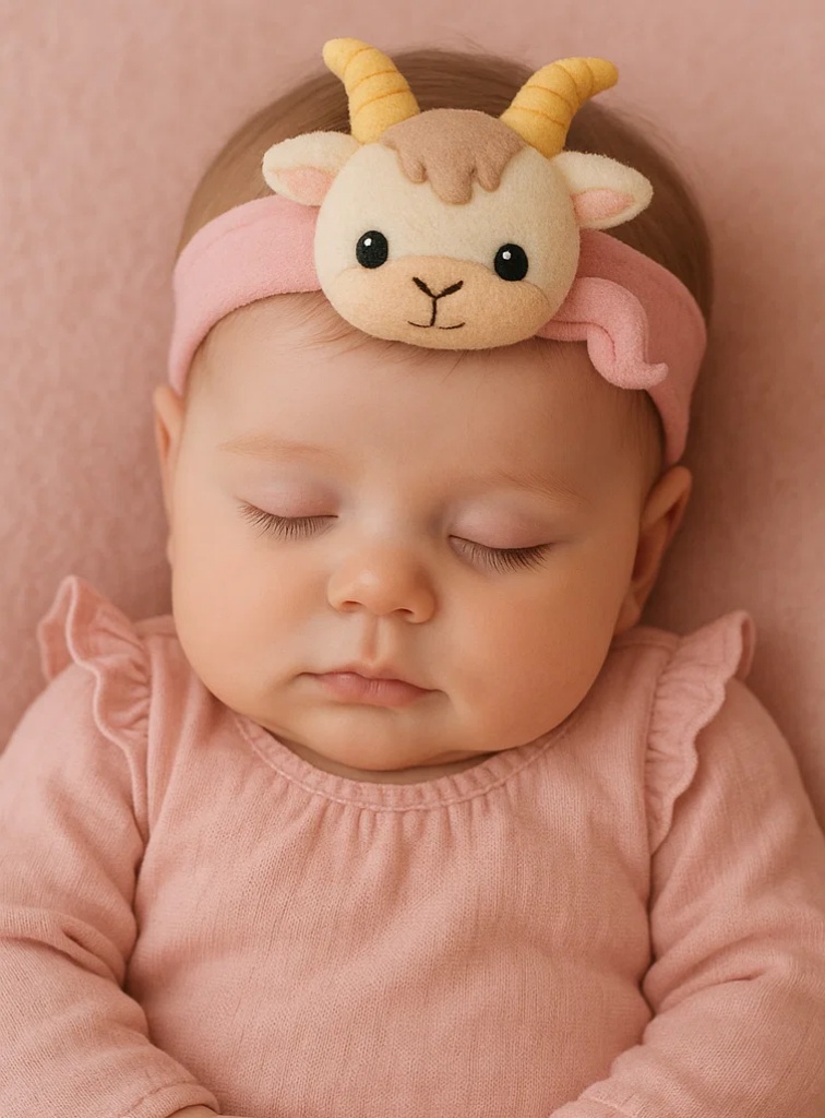 Capricorn Goat Plush Baby Headband – Soft Cartoon Animal Hairband for Newborns & Infants