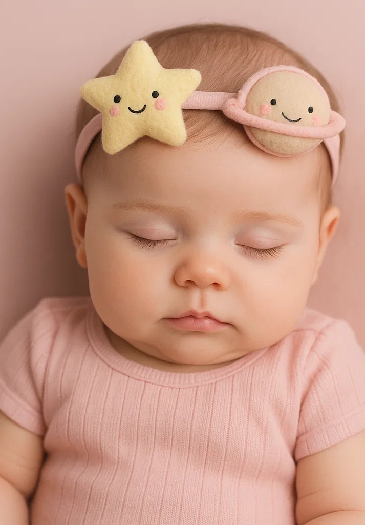 Faixa de Cabelo de Pelúcia Estrela e Lua para Bebês – Faixa Macia com Desenho Animado para Recém-nascidos e Bebês