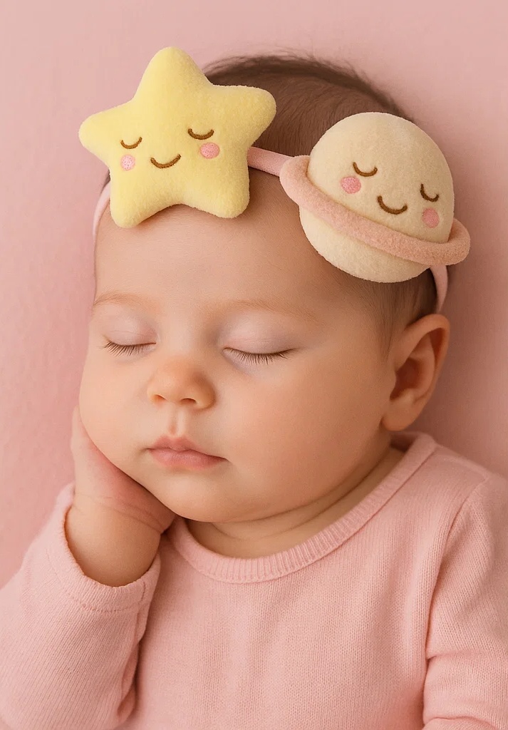 Bandeau en peluche Étoile & Lune pour bébé – Bandeau doux à motif cartoon pour nouveau-nés et nourrissons