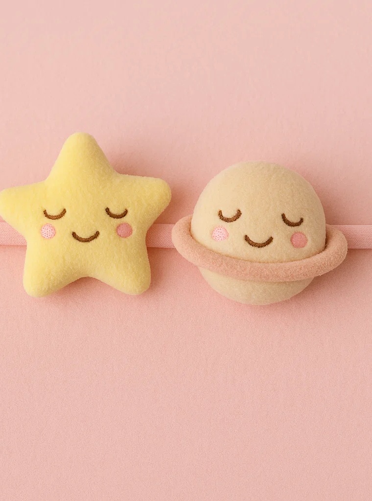 Bandeau en peluche Étoile & Lune pour bébé – Bandeau doux à motif cartoon pour nouveau-nés et nourrissons