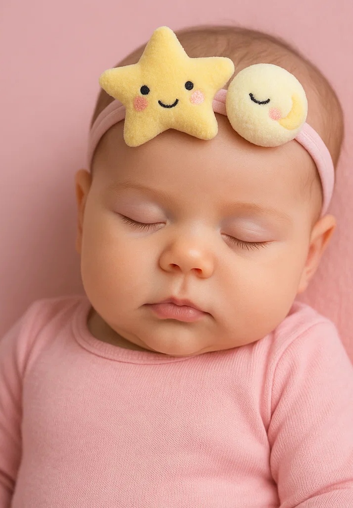 Diadema de felpa para bebé con estrella y luna – Cinta suave con dibujos animados para recién nacidos y bebés