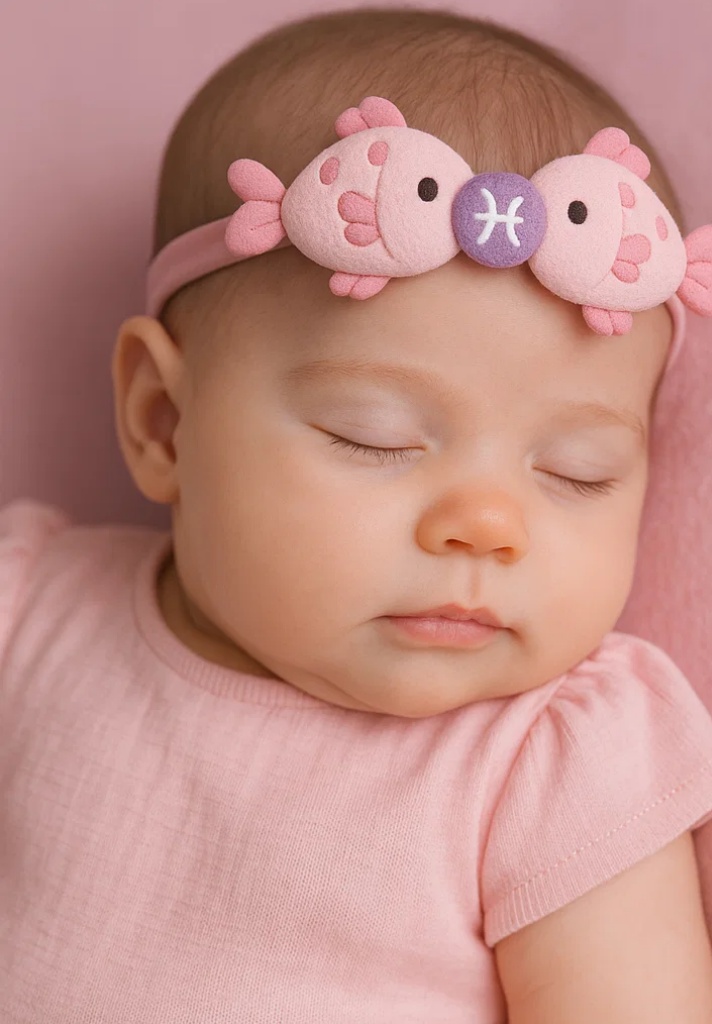 Pisces Zodiac Fish Plush Baby Headband – Pink Cartoon Newborn Hairband